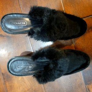 Beautiful Suede With Fur-Trim Coach Mules - image 1